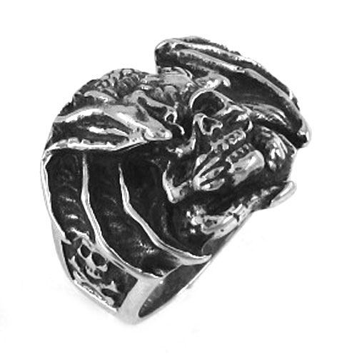 Stainless steel ring vintage gothic dragon skull ring SWR0180 - Click Image to Close